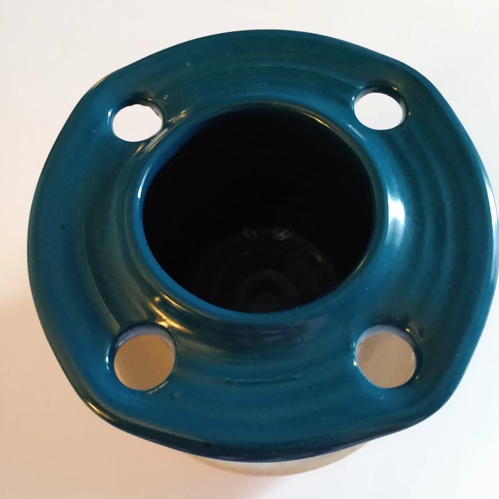 Signed handmade pottery toothbrush and toothpaste holder